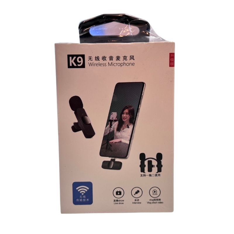 K9 Dual Wireless Lavalier Microphone | Plug & Play USB Type-C | Mic with Auto Sync & Noise Reduction