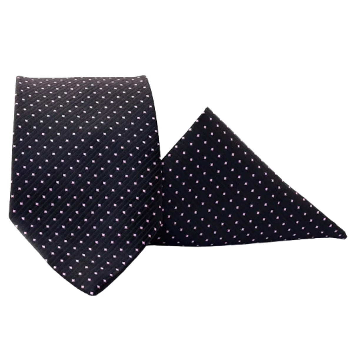 Black Bulleted Patterned Tie with Pocket Square | Premium Men’s Formal Tie Set | Textured Bullet Design