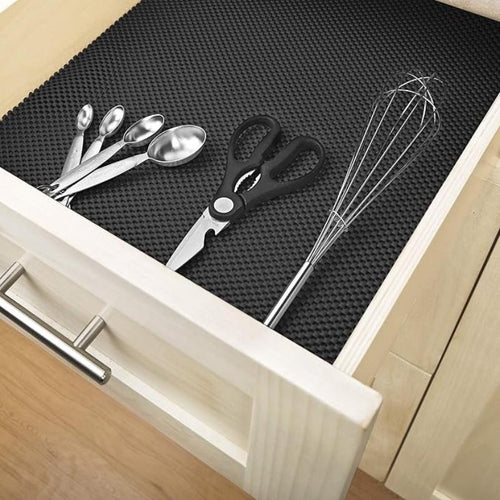 Anti-Slip Fridge & Shelf Mat | Waterproof Washable Liner for Kitchen Drawers Cabinets | Black