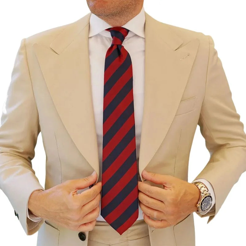 Burgundy & Navy-Blue Stripes Woven Tie & Pocket Square Set | Premium Men’s Formal Striped Tie | Classic Woven Design