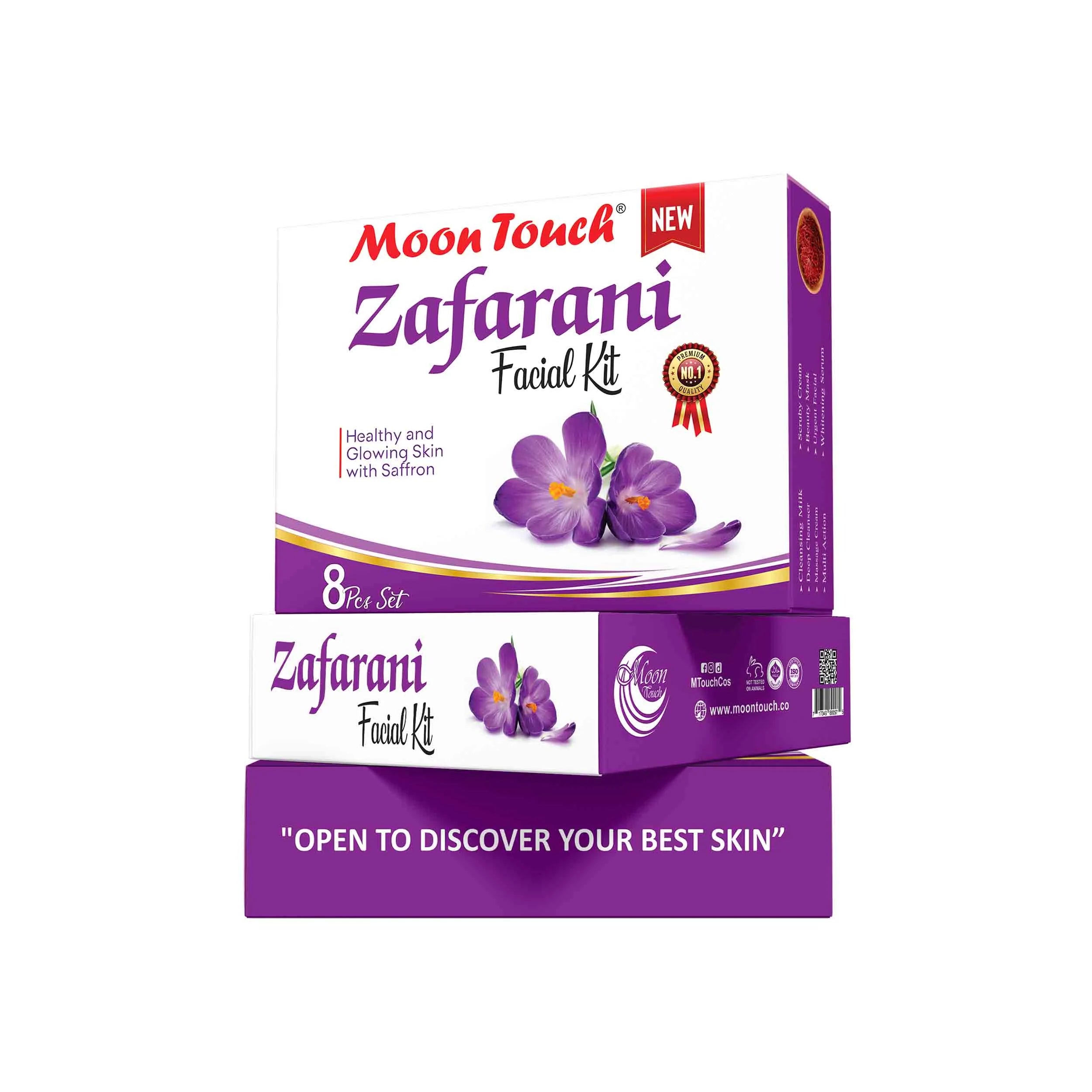Moon Touch New Zafrani Facial Kit | Saffron Brightening Herbal Facial Set for Glowing Skin (8 Pcs)